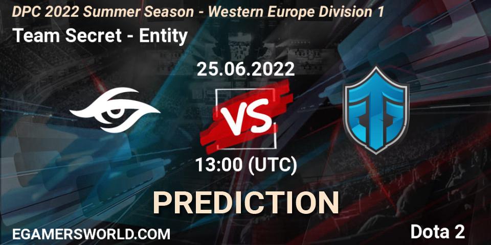 Team Secret vs Entity: Match Prediction. 25.06.22, Dota 2, DPC WEU 2021/2022 Tour 3: Division I