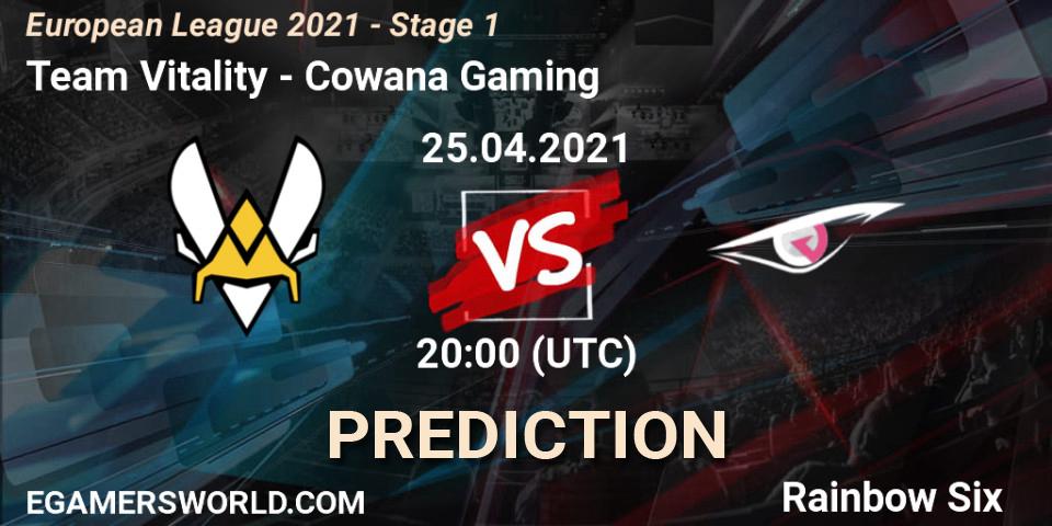 Team Vitality vs Cowana Gaming: Match Prediction. 25.04.2021 at 19:00, Rainbow Six, European League 2021 - Stage 1