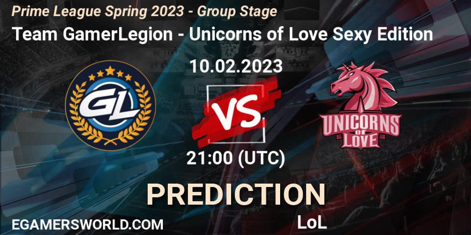 Team GamerLegion vs Unicorns of Love Sexy Edition: Match Prediction. 10.02.2023 at 17:00, LoL, Prime League Spring 2023 - Group Stage