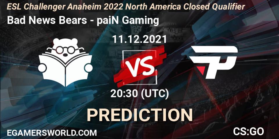 Bad News Bears vs paiN Gaming: Match Prediction. 11.12.2021 at 20:30, Counter-Strike (CS2), ESL Challenger Anaheim 2022 North America Closed Qualifier