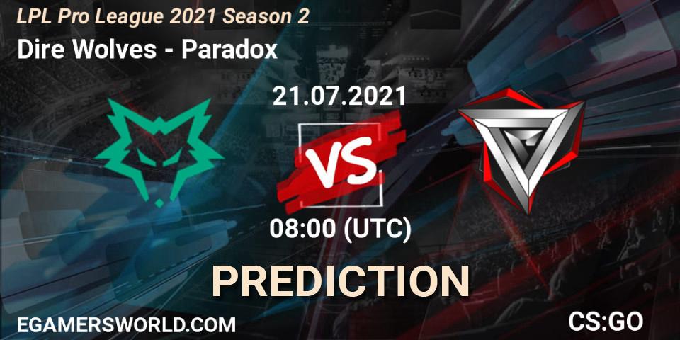 Dire Wolves vs Paradox: Match Prediction. 21.07.2021 at 08:00, Counter-Strike (CS2), LPL Pro League 2021 Season 2