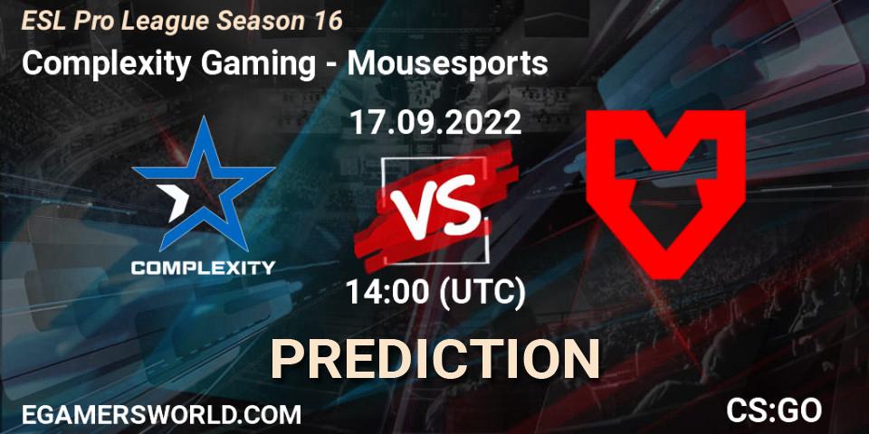 Complexity Gaming vs MOUZ: Match Prediction. 17.09.2022 at 14:30, Counter-Strike (CS2), ESL Pro League Season 16