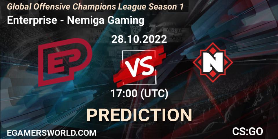 Enterprise vs Nemiga Gaming: Match Prediction. 28.10.2022 at 19:05, Counter-Strike (CS2), Global Offensive Champions League Season 1