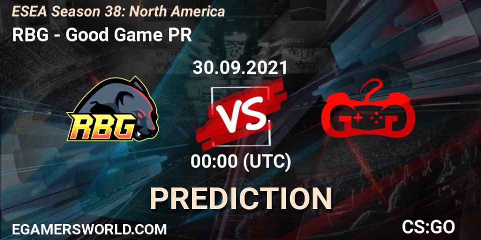 RBG vs Good Game PR: Match Prediction. 30.09.2021 at 00:10, Counter-Strike (CS2), ESEA Season 38: North America 