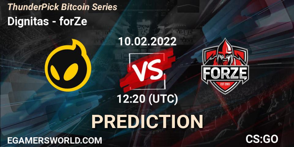 Dignitas vs forZe: Match Prediction. 10.02.2022 at 12:20, Counter-Strike (CS2), ThunderPick Bitcoin Series