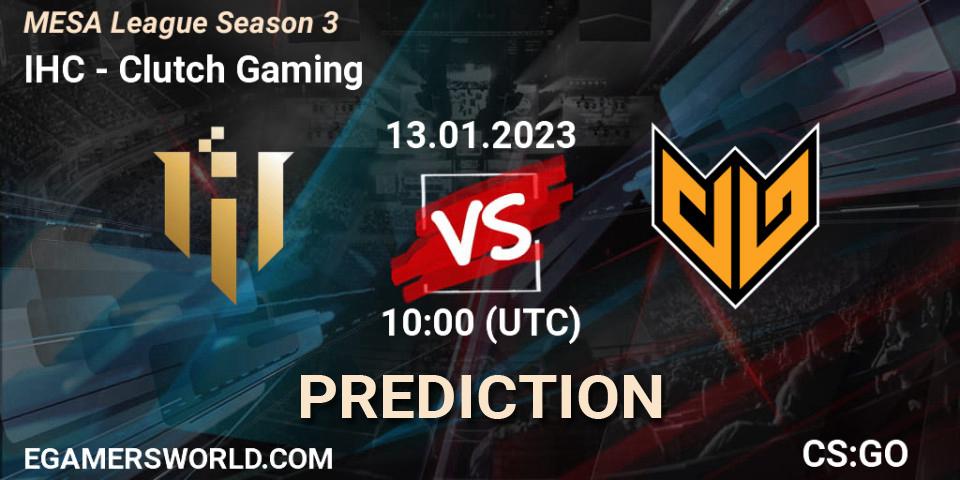 IHC vs Clutch Gaming: Match Prediction. 18.01.2023 at 03:00, Counter-Strike (CS2), MESA League Season 3