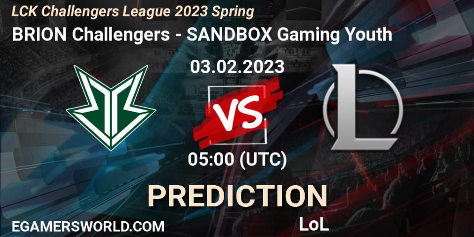 Brion Esports Challengers vs SANDBOX Gaming Youth: Match Prediction. 03.02.2023 at 05:00, LoL, LCK Challengers League 2023 Spring