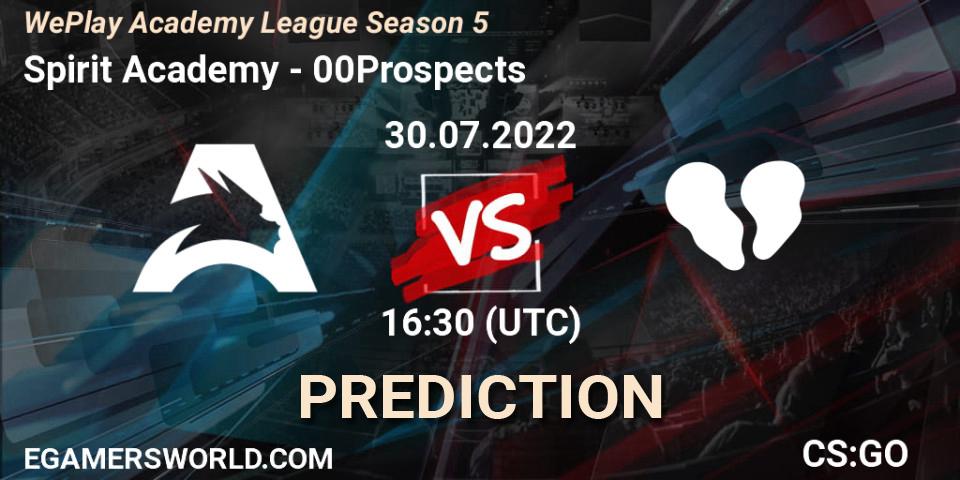 Spirit Academy vs 00Prospects: Match Prediction. 30.07.22, CS2 (CS:GO), WePlay Academy League Season 5