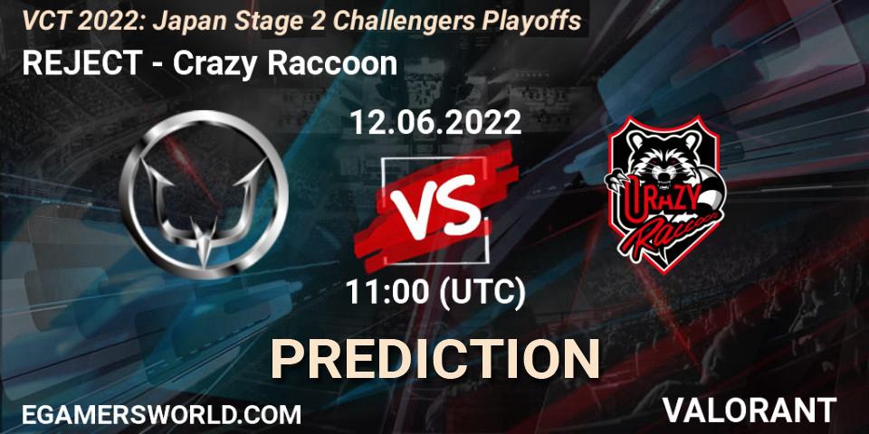REJECT vs Crazy Raccoon: Match Prediction. 12.06.22, VALORANT, VCT 2022: Japan Stage 2 Challengers Playoffs