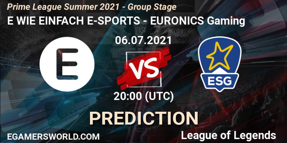 E WIE EINFACH E-SPORTS vs EURONICS Gaming: Match Prediction. 06.07.21, LoL, Prime League Summer 2021 - Group Stage