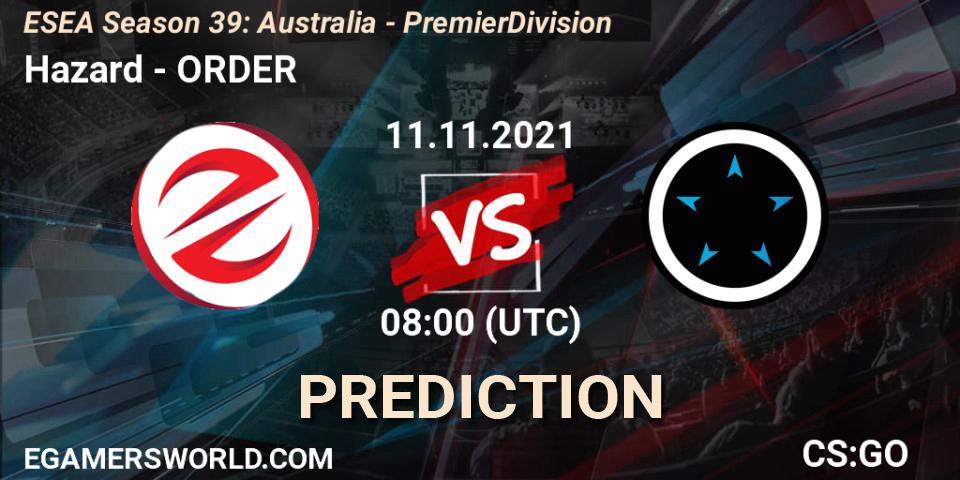 Hazard vs ORDER: Match Prediction. 11.11.2021 at 08:00, Counter-Strike (CS2), ESEA Season 39: Australia - Premier Division