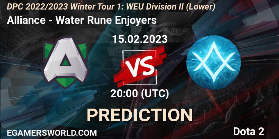 Alliance vs Water Rune Enjoyers: Match Prediction. 15.02.23, Dota 2, DPC 2022/2023 Winter Tour 1: WEU Division II (Lower)