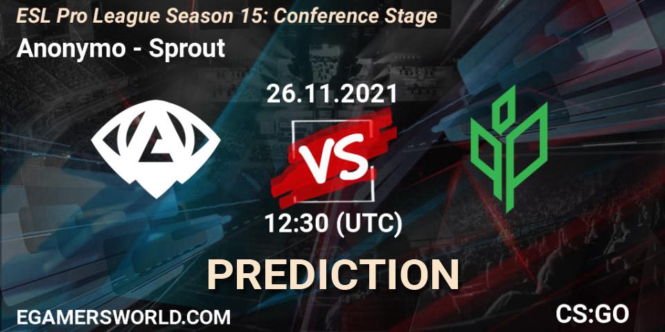 Anonymo vs Sprout: Match Prediction. 26.11.2021 at 12:30, Counter-Strike (CS2), ESL Pro League Season 15: Conference Stage