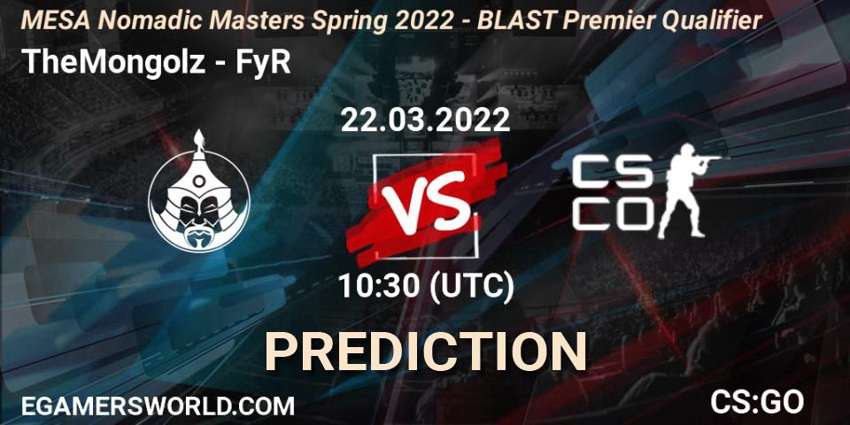 TheMongolz vs FyR Esports: Match Prediction. 22.03.2022 at 10:30, Counter-Strike (CS2), MESA Nomadic Masters Spring 2022 - BLAST Premier Qualifier