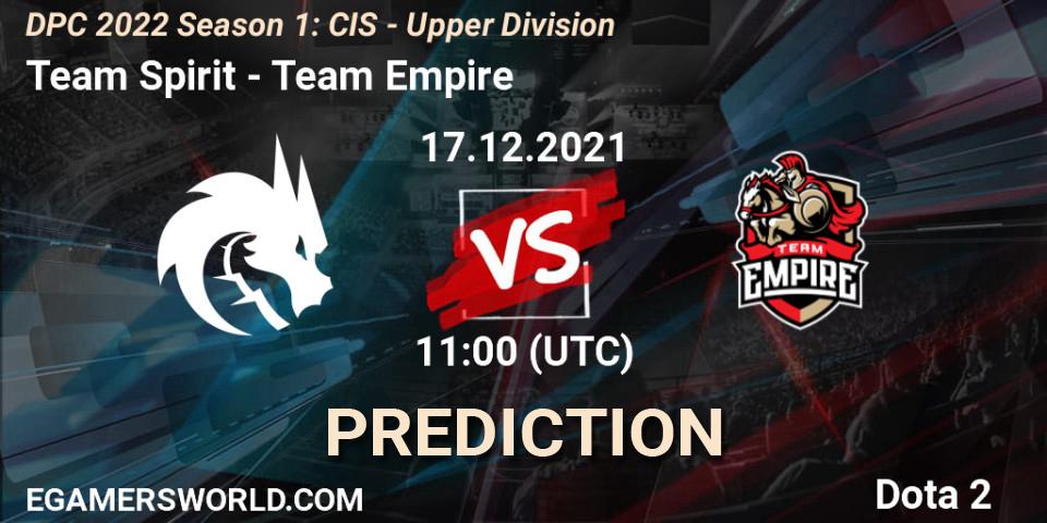 Team Spirit vs Team Empire: Match Prediction. 17.12.21, Dota 2, DPC 2022 Season 1: CIS - Upper Division