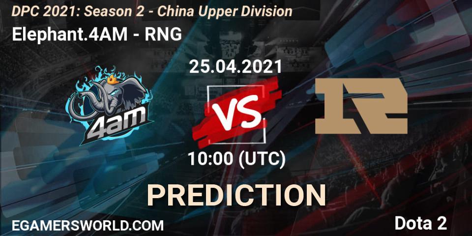 Elephant.4AM vs RNG: Match Prediction. 25.04.2021 at 09:58, Dota 2, DPC 2021: Season 2 - China Upper Division