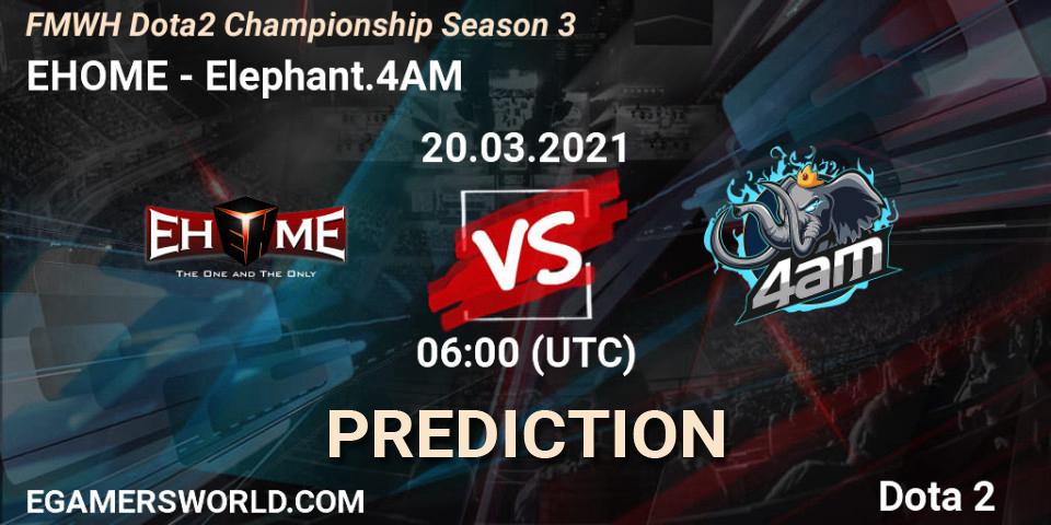 EHOME vs Elephant.4AM: Match Prediction. 20.03.2021 at 06:00, Dota 2, FMWH Dota2 Championship Season 3