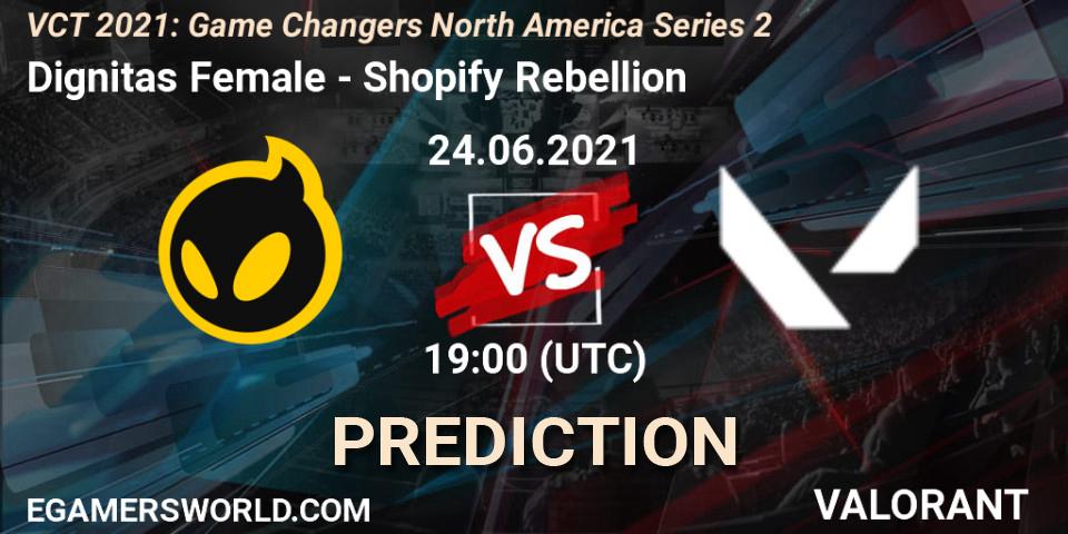 Dignitas Female vs Shopify Rebellion: Match Prediction. 24.06.2021 at 19:00, VALORANT, VCT 2021: Game Changers North America Series 2