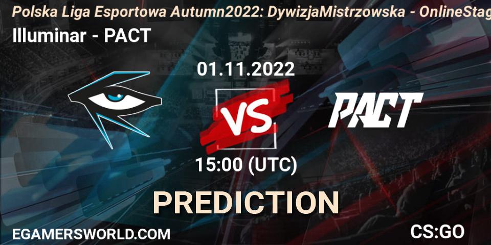 Illuminar vs PACT: Match Prediction. 01.11.2022 at 15:00, Counter-Strike (CS2), Polska Liga Esportowa Autumn 2022: Dywizja Mistrzowska - Online Stage