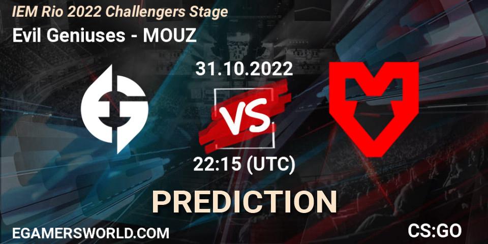 Evil Geniuses vs MOUZ: Match Prediction. 31.10.22, CS2 (CS:GO), IEM Rio 2022 Challengers Stage