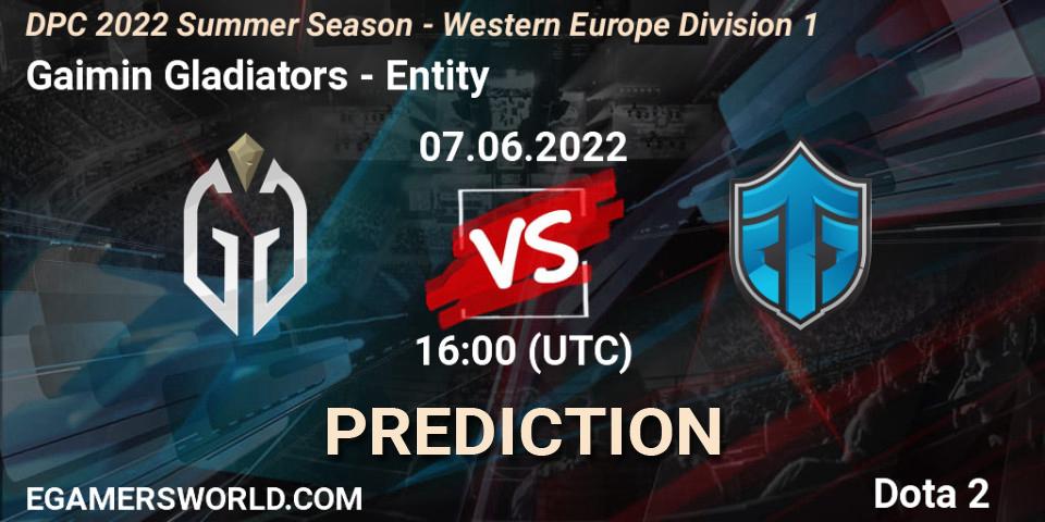 Gaimin Gladiators vs Entity: Match Prediction. 07.06.2022 at 15:55, Dota 2, DPC WEU 2021/2022 Tour 3: Division I