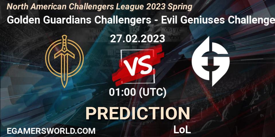 Golden Guardians Challengers vs Evil Geniuses Challengers: Match Prediction. 27.02.23, LoL, NACL 2023 Spring - Group Stage