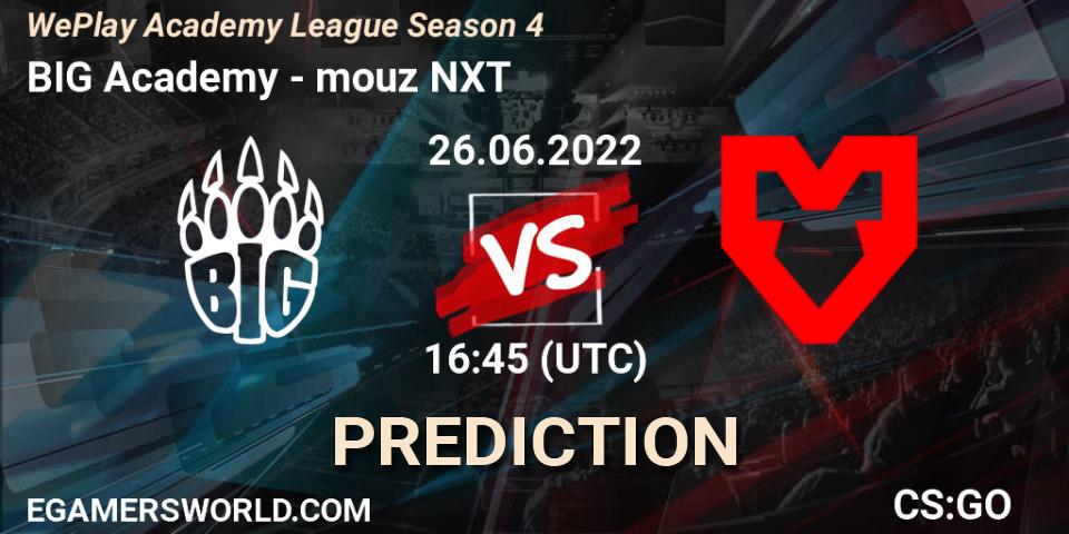 BIG Academy vs mouz NXT: Match Prediction. 26.06.2022 at 15:35, Counter-Strike (CS2), WePlay Academy League Season 4