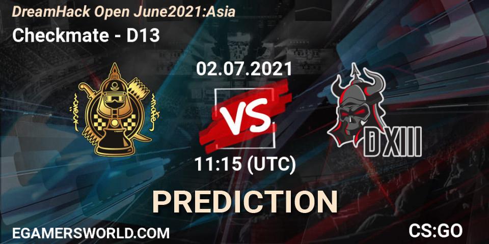Checkmate vs D13: Match Prediction. 02.07.2021 at 11:15, Counter-Strike (CS2), DreamHack Open June 2021: Asia