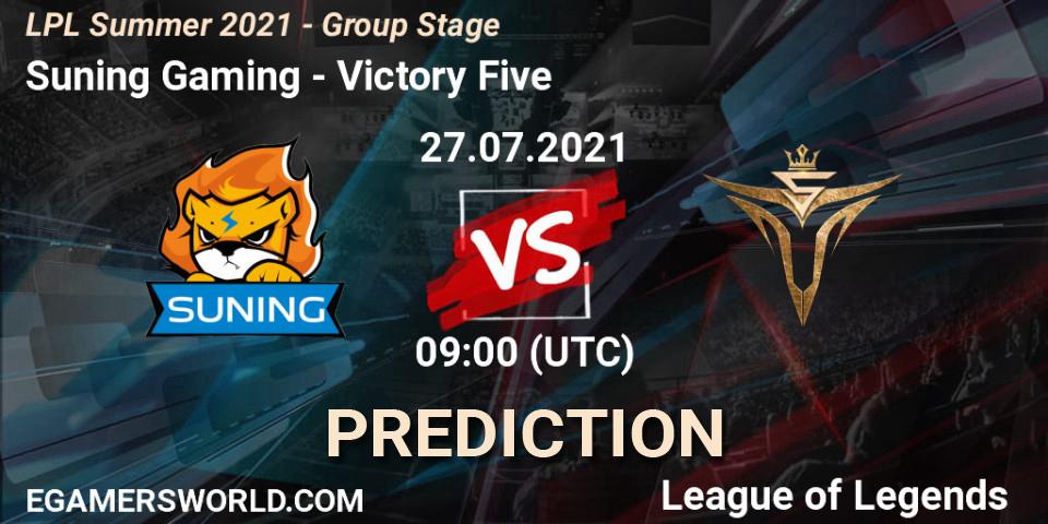 Suning Gaming vs Victory Five: Match Prediction. 27.07.2021 at 09:00, LoL, LPL Summer 2021 - Group Stage