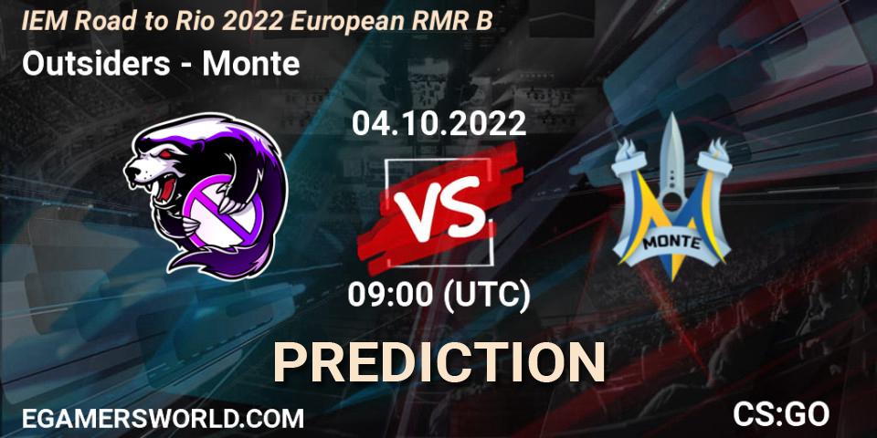 Outsiders vs Monte: Match Prediction. 04.10.22, CS2 (CS:GO), IEM Road to Rio 2022 European RMR B