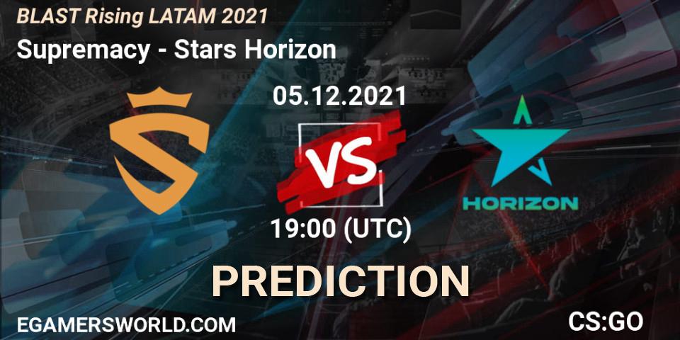 Supremacy vs Stars Horizon: Match Prediction. 05.12.2021 at 19:05, Counter-Strike (CS2), BLAST Rising LATAM 2021