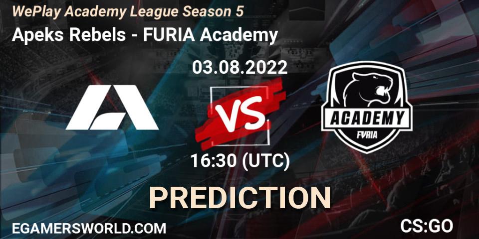 Apeks Rebels vs FURIA Academy: Match Prediction. 03.08.2022 at 16:30, Counter-Strike (CS2), WePlay Academy League Season 5