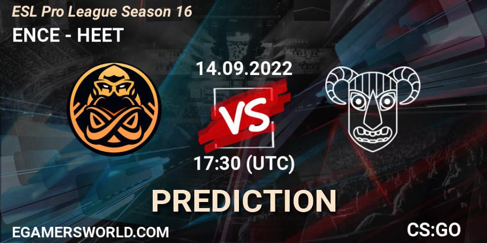 ENCE vs HEET: Match Prediction. 14.09.2022 at 18:30, Counter-Strike (CS2), ESL Pro League Season 16