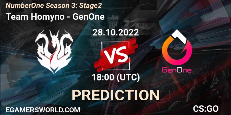 Team Homyno vs GenOne: Match Prediction. 01.11.2022 at 19:00, Counter-Strike (CS2), NumberOne Season 3: Stage 2