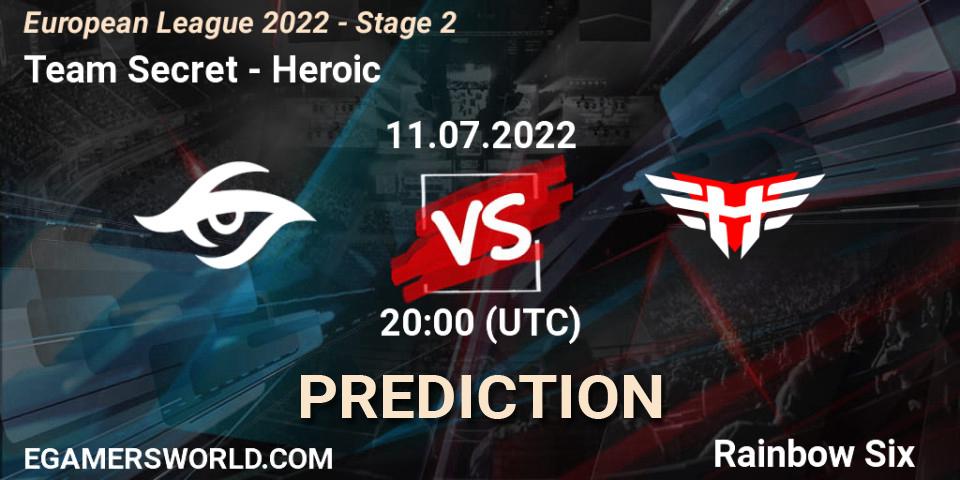 Team Secret vs Heroic: Match Prediction. 11.07.2022 at 17:00, Rainbow Six, European League 2022 - Stage 2