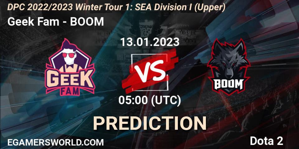 Geek Slate vs BOOM: Match Prediction. 13.01.2023 at 05:00, Dota 2, DPC 2022/2023 Winter Tour 1: SEA Division I (Upper)