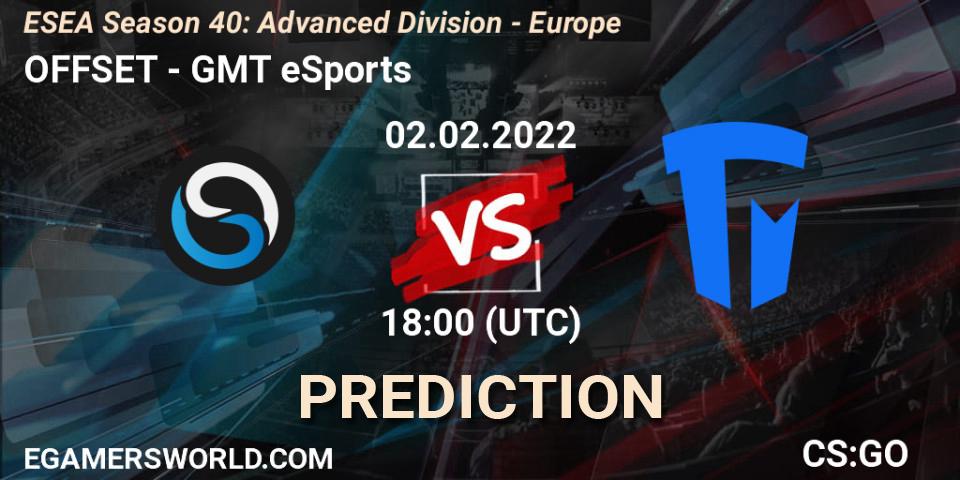 OFFSET vs GMT eSports: Match Prediction. 02.02.2022 at 18:00, Counter-Strike (CS2), ESEA Season 40: Advanced Division - Europe