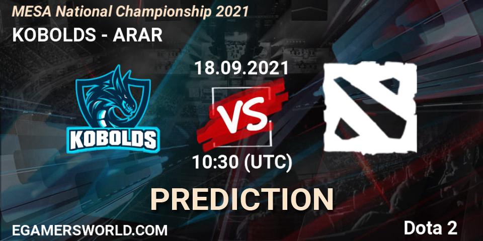 KOBOLDS vs ARAR: Match Prediction. 18.09.2021 at 10:30, Dota 2, MESA National Championship 2021
