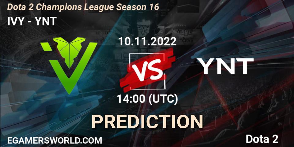 IVY vs YNT: Match Prediction. 10.11.2022 at 14:01, Dota 2, Dota 2 Champions League Season 16