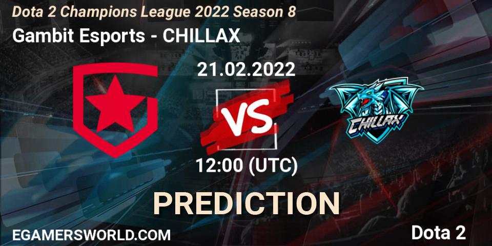 Gambit Esports vs CHILLAX: Match Prediction. 21.02.2022 at 11:59, Dota 2, Dota 2 Champions League 2022 Season 8