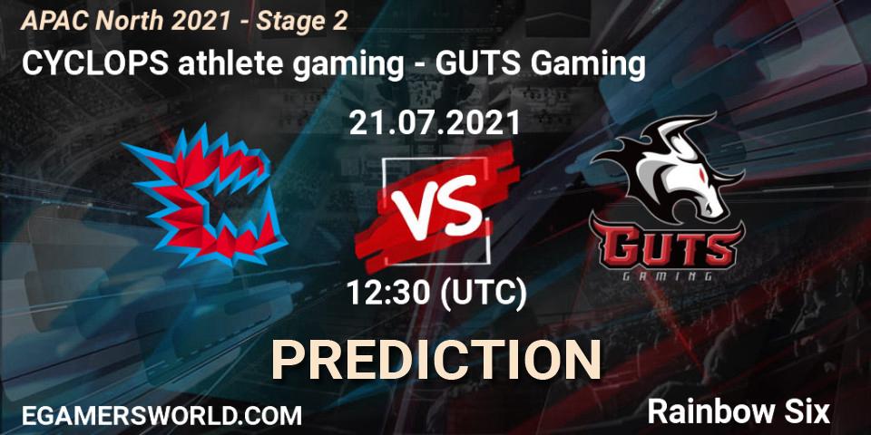 CYCLOPS athlete gaming vs GUTS Gaming: Match Prediction. 21.07.2021 at 11:50, Rainbow Six, APAC North 2021 - Stage 2
