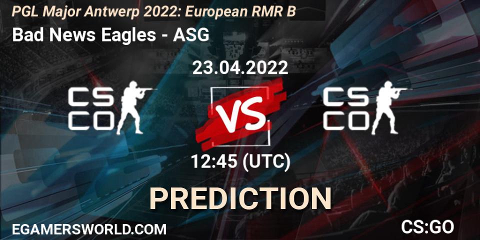 Bad News Eagles vs ASG: Match Prediction. 23.04.2022 at 12:45, Counter-Strike (CS2), PGL Major Antwerp 2022: European RMR B