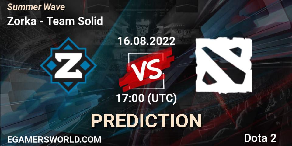 Zorka vs Team Solid: Match Prediction. 16.08.2022 at 17:14, Dota 2, Summer Wave