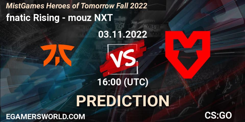 fnatic Rising vs mouz NXT: Match Prediction. 03.11.2022 at 16:00, Counter-Strike (CS2), MistGames Heroes of Tomorrow Fall 2022
