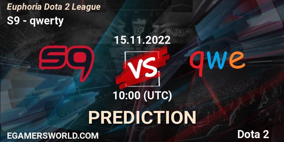 S9 vs qwerty: Match Prediction. 15.11.2022 at 10:15, Dota 2, Euphoria Dota 2 League