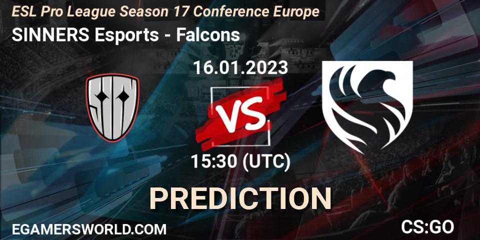 SINNERS Esports vs Falcons: Match Prediction. 16.01.2023 at 15:30, Counter-Strike (CS2), ESL Pro League Season 17 Conference Europe