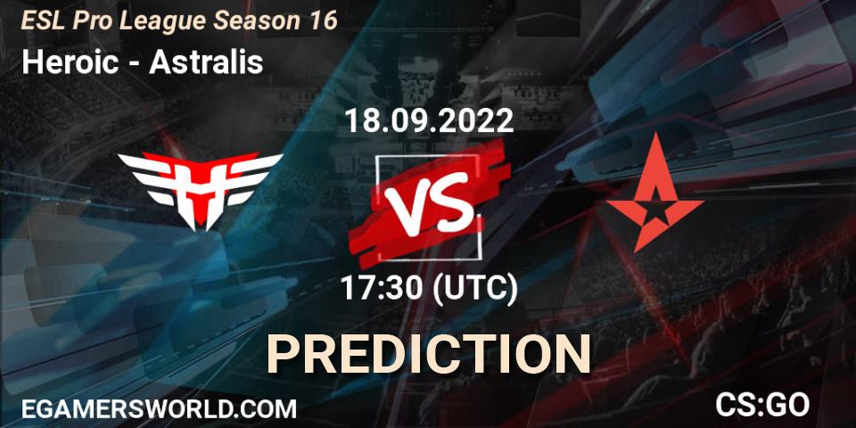 Heroic vs Astralis: Match Prediction. 18.09.2022 at 17:30, Counter-Strike (CS2), ESL Pro League Season 16