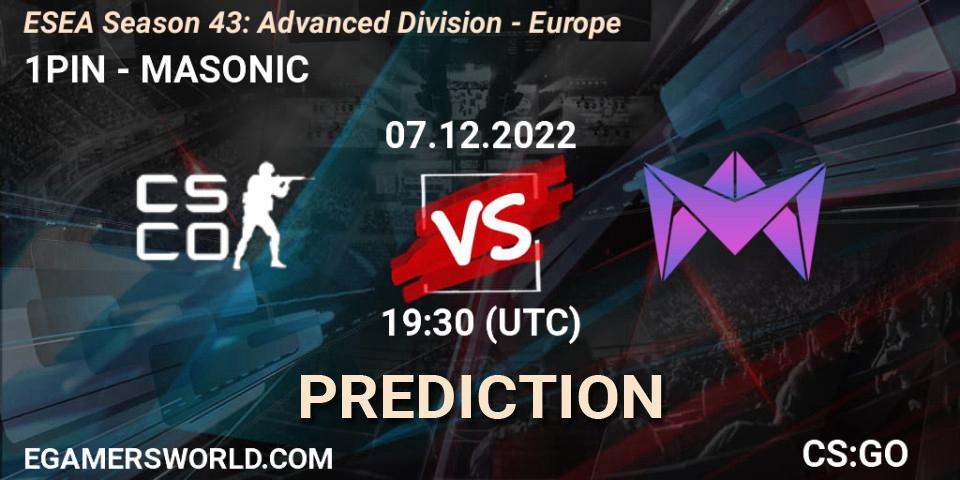 1PIN vs MASONIC: Match Prediction. 07.12.22, CS2 (CS:GO), ESEA Season 43: Advanced Division - Europe