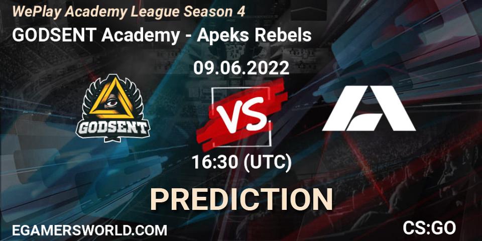 GODSENT Academy vs Apeks Rebels: Match Prediction. 09.06.2022 at 17:40, Counter-Strike (CS2), WePlay Academy League Season 4