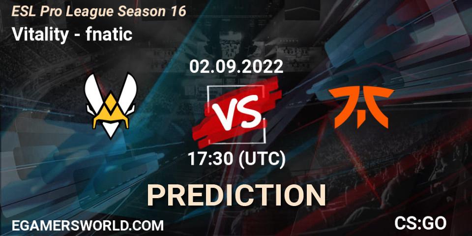 Vitality vs fnatic: Match Prediction. 02.09.22, CS2 (CS:GO), ESL Pro League Season 16
